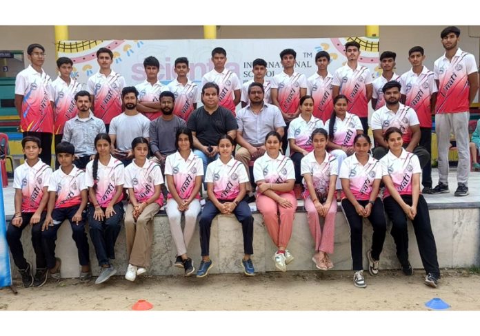 J&K Dodgeball team posing along with dignitaries before leaving for National championship.