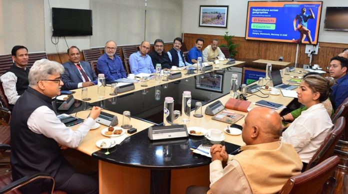 Chief Secretary, Atal Dulloo chairing a review meeting at Civil Secretariat in Srinagar on Thursday.