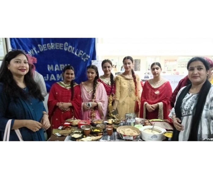 GDC Marh students displaying stalls at Central University of Jammu during a national seminar display contest.