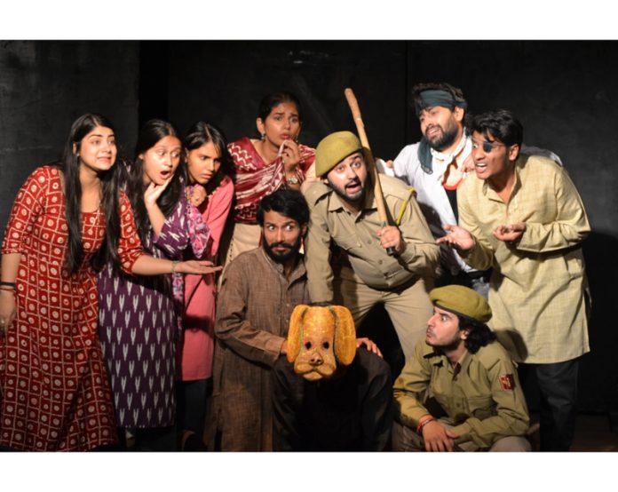 A scene from the play 'Girgit' being staged at Jammu on Sunday.