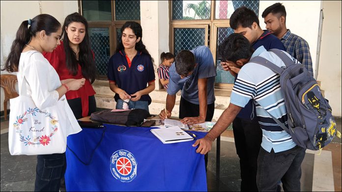 NSS students of SMVDU Katra during a donation collection drive.