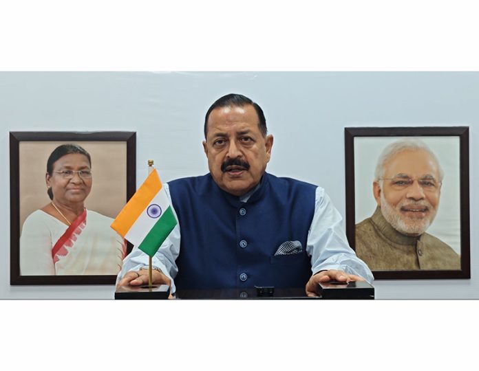 Union Minister Dr Jitendra Singh addressing the inaugural ceremony of 'Global Bio India 2024' Conference through video conference on Thursday.