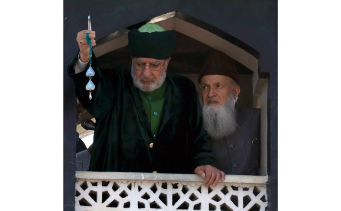 Holy relic being displayed at Hazratbal Shrine in Srinagar on Friday. -Excelsior/Shakeel