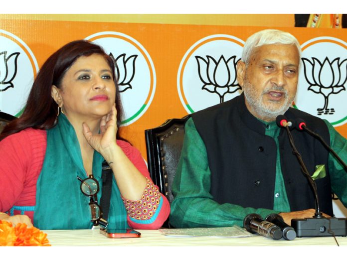 BJP leaders at a press conference at Jammu on Wednesday. —Excelsior/Rakesh