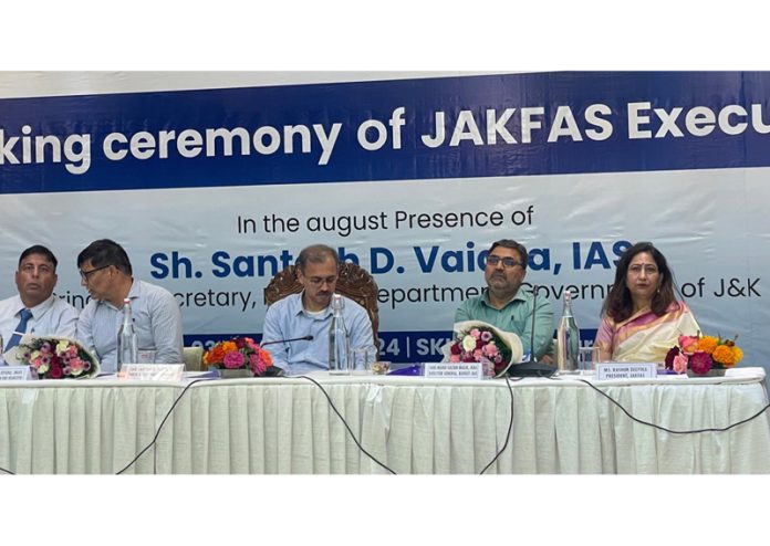 Principal Secretary, Finance Department, Santosh D Vaidya, during the oath taking ceremony of JAKFAS members in Srinagar on Wednesday.