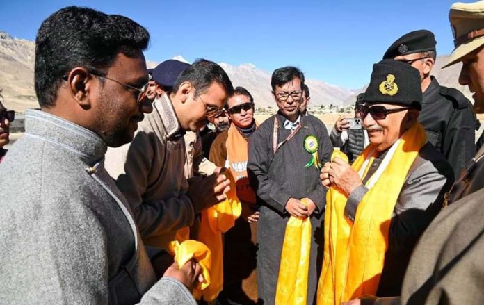 LG Ladakh, Brig (Retd) Dr BD Mishra, interacting with people during Ladakh Zanskar Festival on Friday. -Excelsior/Basharat Ladakhi