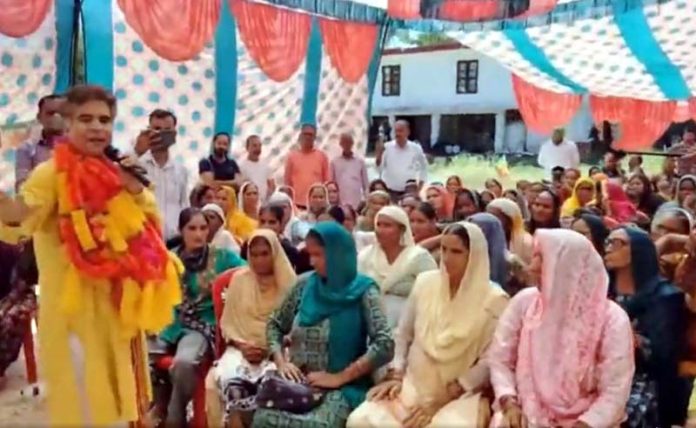 J&K BJP President, Ravinder Raina addressing a public rally in Nowshera on Friday.