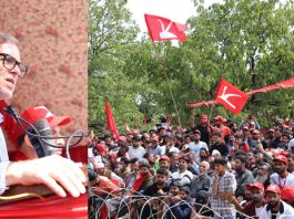 JKNC Vice President Omar Abdullah addresing an election rally on Saturday. —Excelsior/Aabid Nabi