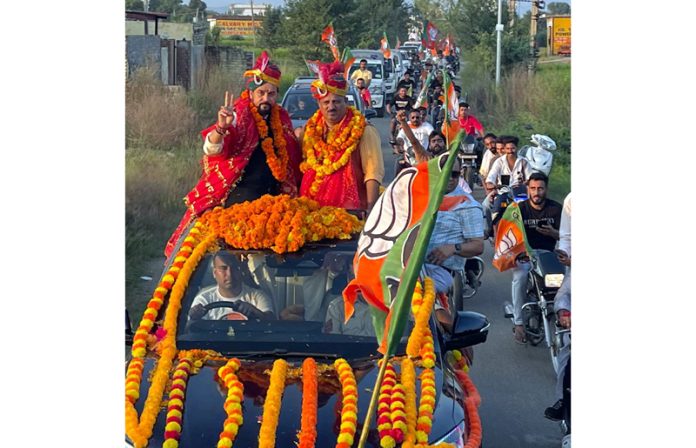 Former Union Minister and BJP candidate from Ramgarh during a road-show on Sunday.