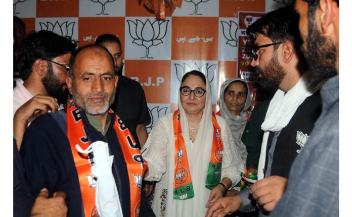 BJP leader Dr Darakhshan Andrabi during joining function of youth in Pulwama.