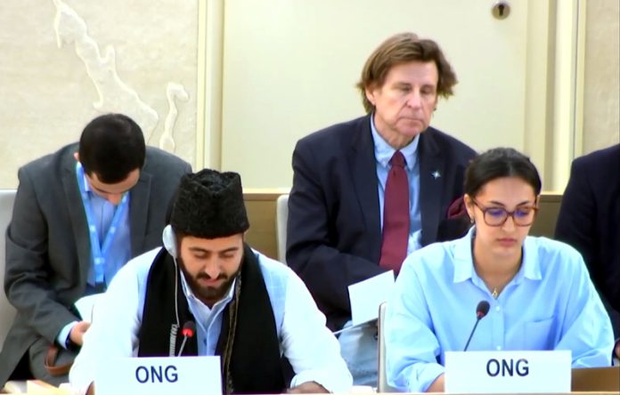 Javed Ahmad Beigh speaking in UNHRC session at Geneva.