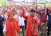 Senior BJP leaders during a rally in Nagrota on Wednesday.