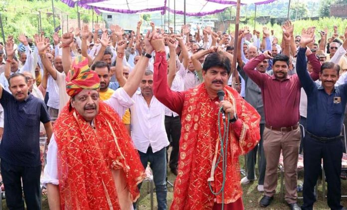 Senior BJP leaders during a rally in Nagrota on Wednesday.