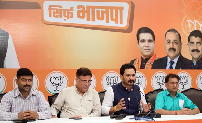 BJP leaders at a press conference at Jammu on Thursday.