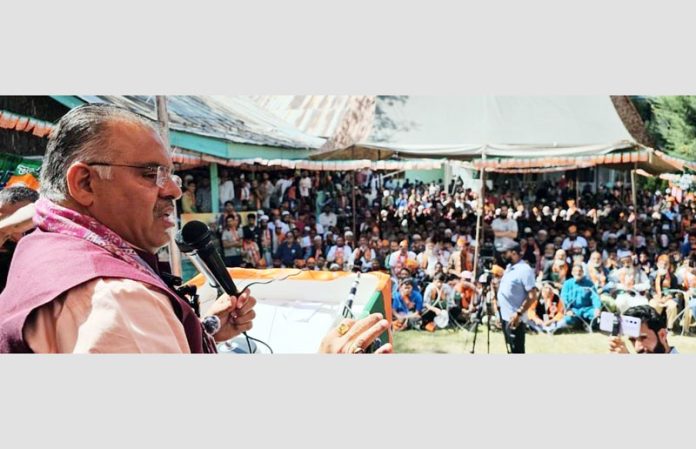 BJP incharge for J&K Affairs, Tarun Chugh, addressing a public rally at Kupwara.