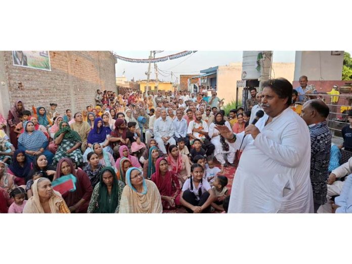 JKPCC leader Raman Bhalla addressing an election rally in Jammu South on Thursday.