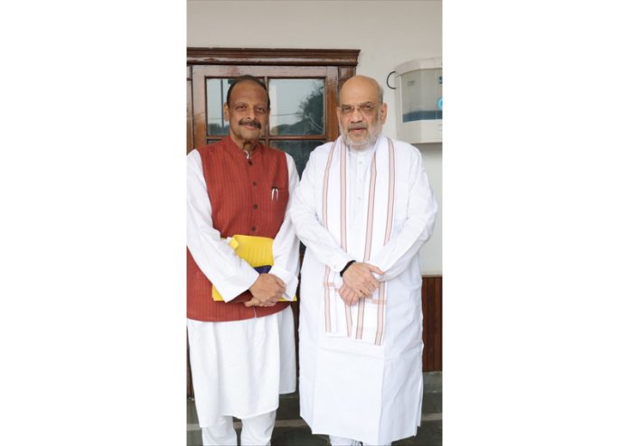 Senior BJP leader Devender Singh Rana during meeting with Union Home Minister Amit Shah.