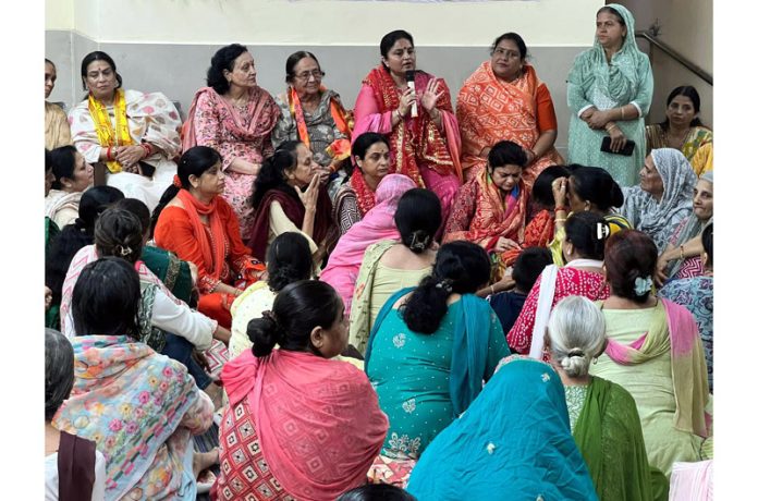 BJP leader Priya Sethi addressing women voters in Jammu East constituency on Wednesday.