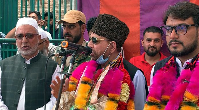 PDF leader Hakeem Muhammad Yaseen during poll campaign in Budgam.