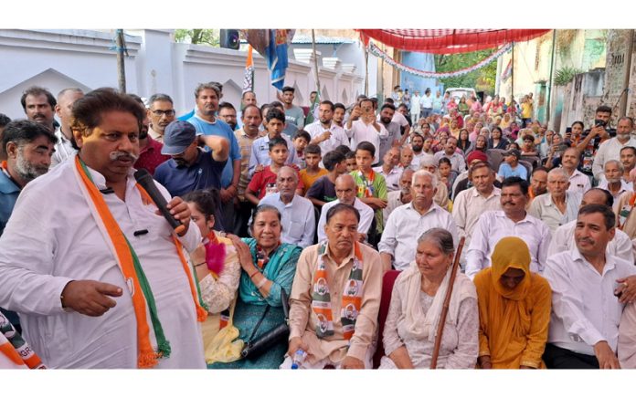 JKPCC working president, Raman Bhalla addressing election meeting in Jammu South.