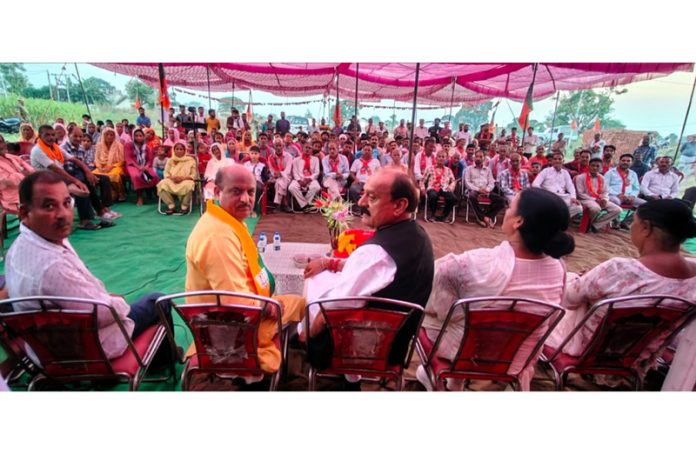 BJP candidate for Samba constituency, Surjeet Singh Slathia during an election rally at Samba.