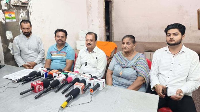 Movement Kalki members addressing media persons in Jammu on Monday.