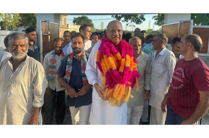 Senior Congress leader Mula Ram during rally in Marh block on Saturday.