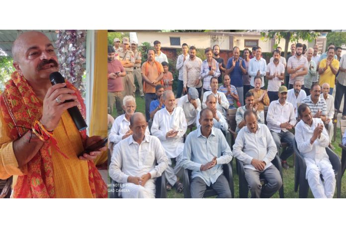 BJP vice president and party candidate from Jammu East Assembly segment addressing election meeting at Jagti on Thursday.