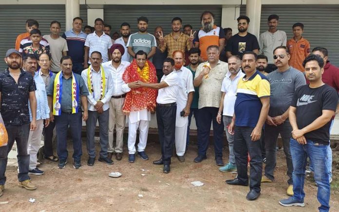 DPAP candidate Advocate Maheshwar Singh Manhas during campaigning in Jammu North Assembly segment on Sunday.