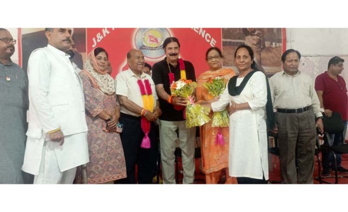 NC Provincial president Rattan Lal Gupta and others during women convention in Jammu.