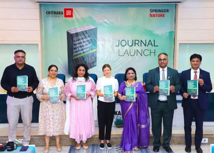 Officials of Chitkara University and Springer Nature launching a journal on Thursday.