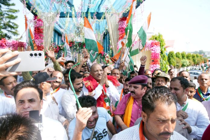 Senior Cong leader Mula Ram during public rally in Marh.