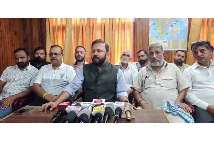 Ankur Sharma addressing a press conference in Jammu on Saturday.