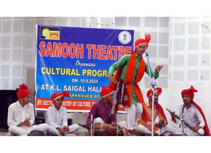 Artists performing during a cultural event organized in Jammu on Wednesday.