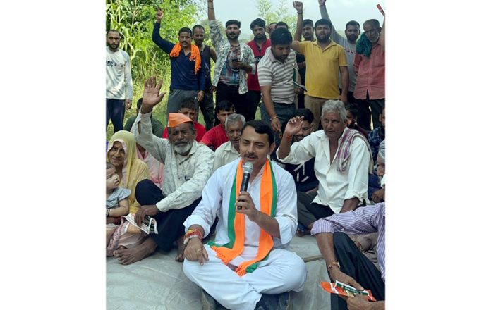 BJP spokesperson, Ranbir Singh Pathania addressing a public gathering in Udhampur on Tuesday.