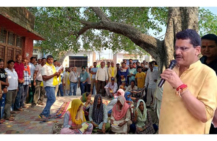 Independent candidate ML Kaith addressing a rally in Marh Assembly segment on Wednesday.