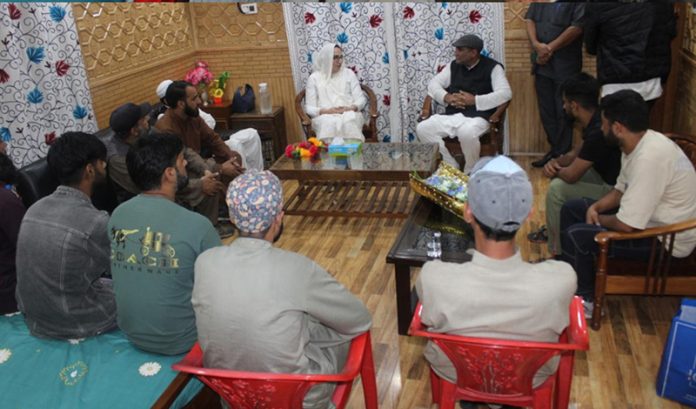 Dr Darakhshan Andrabi addressing a public meeting in Karnah on Friday.