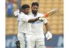 India's Sarfaraz Khan celebrates his century during the fourth day of the first test cricket match between India and New Zealand at M Chinnaswamy Stadium, in Bengaluru on Saturday. UNI