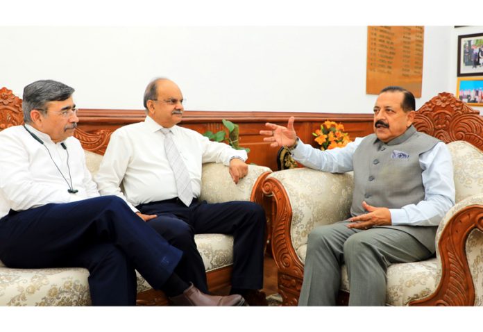 Union Minister Dr. Jitendra Singh being briefed about the upcoming international conference of Diabetes by the National President RSSDI, Dr B.M. Makkar at New Delhi on Wednesday.