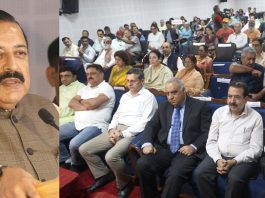 Union Minister Dr Jitendra Singh speaking in a College at Jammu on Thursday. -Excelsior/Rakesh