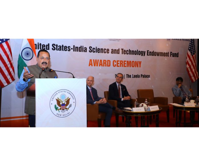 Union Minister Dr Jitendra Singh speaking after presenting Indo-US Endowment awards at New Delhi.