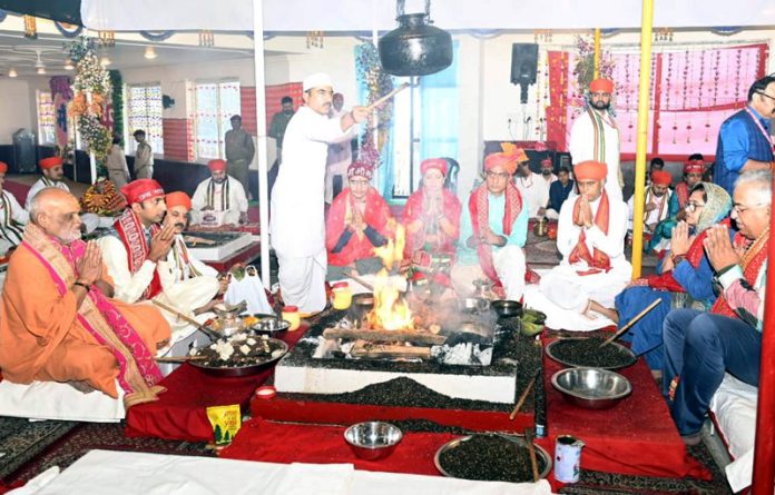 Puranahuti being performed as Shat Chandi Yagya concludes at Mata Vaishno Devi Shrine.