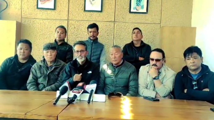 Members of Leh Apex Body during a press conference at Leh on Saturday.