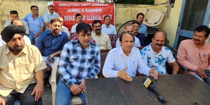 JKADCSA leaders during a press conference at Jammu on Sunday. -Excelsior/Rakesh