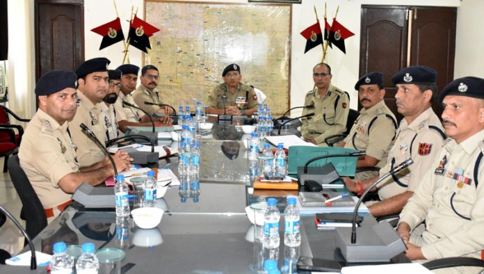 ADGP Jammu chairing a meeting of police officers in Poonch on Saturday.