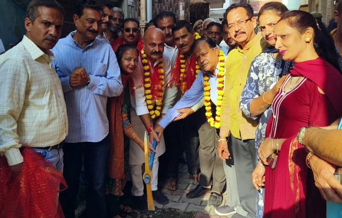 MLA Jammu East, Yudhvir Sethi kick starting development works in Ward 18 of his constituency on Wednesday.