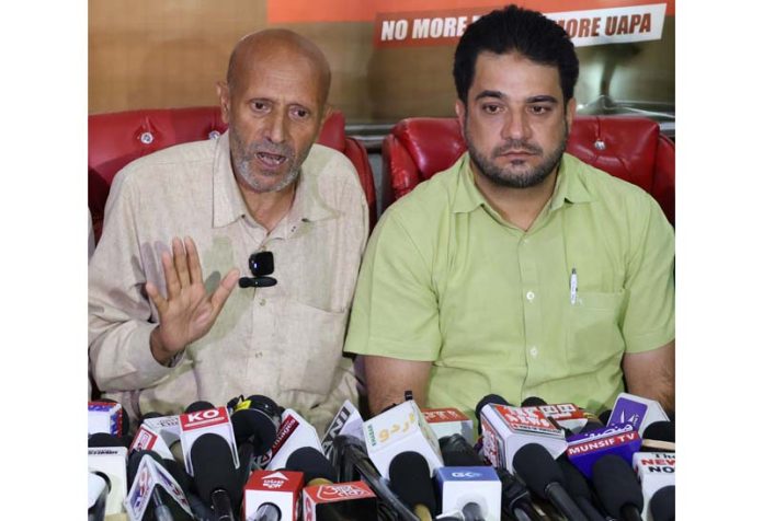 Member Parliament and AIP chief Abdul Rashid during a press conference in Srinagar on Monday. -Excelsior/Shakeel