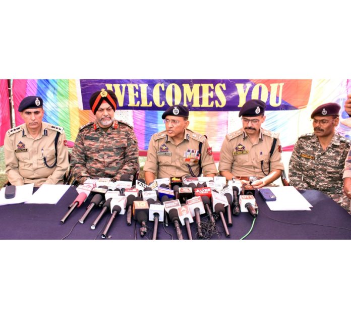 ADGP Jammu Zone Anand Jain addressing a press conference in Poonch on Saturday