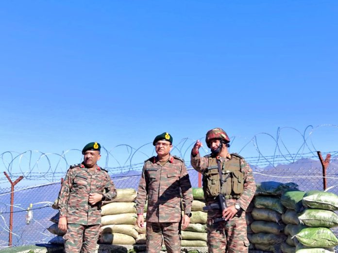 GOC 16 Corps Lt Gen Navin Sachdeva during visit to Thannamandi in Rajouri district on Monday. -Excelsior/Imran