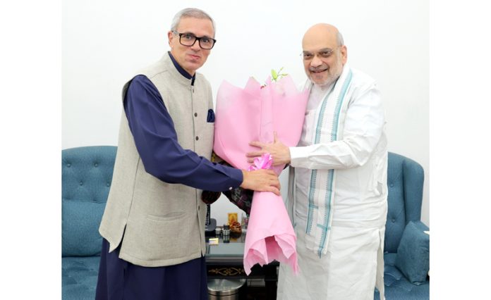 Chief Minister Omar Abdullah meeting Union Home Minister Amit Shah in New Delhi on Wednesday.